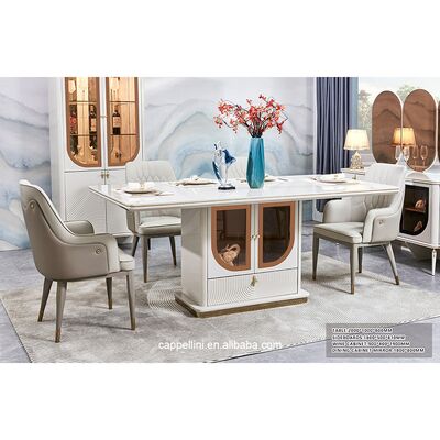 Έλεγκτο πολυτελές τραπέζι και καρέκλες 6 θέσεων έπιπλα Σώμα αποθήκευσης λευκό ολοκληρωμένο σύγχρονο μεγάλο ξύλινο σετ τραπεζαρίας