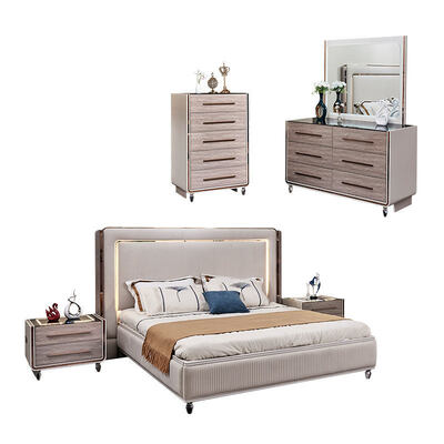 King Size LED Headboard Λούξυ Δερμάτινο κρεβατοκάμαρο Εγκαταστάσεις ξύλινο πλαίσιο Σύγχρονο Σπιτικό Δωμάτιο Διπλό Συμπλήρωμα επίπλων κρεβατοκάμαρας