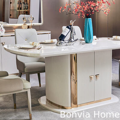 Σύγχρονη λευκή ξύλινη πολυτελή τραπεζαρία 6 θέσεων πλήρες έπιπλα για το σπίτι αποθήκευση μεγάλο ξύλινο τραπέζι και καρέκλες