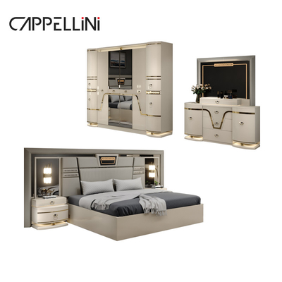 Σύγχρονο κλασικό King Size δερμάτινο κρεβατάκι Double Queen Royal Luxury μοντέρνο ξύλινο Mdf πλήρες κρεβατοκάμαρα έπιπλα