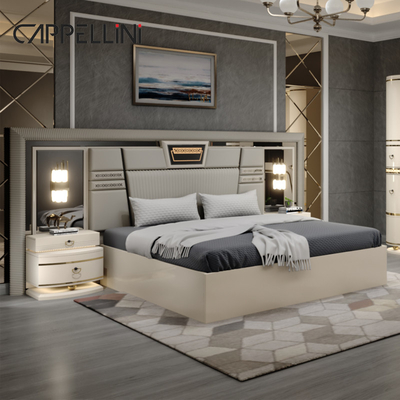 Σύγχρονο κλασικό King Size δερμάτινο κρεβατάκι Double Queen Royal Luxury μοντέρνο ξύλινο Mdf πλήρες κρεβατοκάμαρα έπιπλα