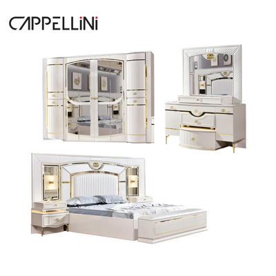 Λευκό Σπίτι ξύλινο δέρμα Queen Bed Set Villa Master Room ξύλινο King Size Mdf μοντέρνο πολυτελές πλήρες σύνολο υπνοδωματίων έπιπλα