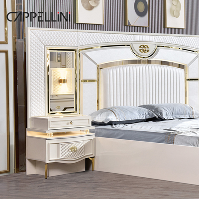 Λευκό Σπίτι ξύλινο δέρμα Queen Bed Set Villa Master Room ξύλινο King Size Mdf μοντέρνο πολυτελές πλήρες σύνολο υπνοδωματίων έπιπλα