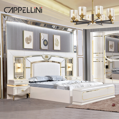 Λευκό Σπίτι ξύλινο δέρμα Queen Bed Set Villa Master Room ξύλινο King Size Mdf μοντέρνο πολυτελές πλήρες σύνολο υπνοδωματίων έπιπλα