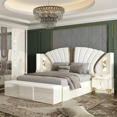 OEM Χονδρικό Λευκό Βασιλικό Λούξυ Διπλό King Size κρεβάτι Master Room Σύγχρονο σπίτι ξύλινο πλαίσιο πλήρες σύνολο επίπλων υπνοδωματίου