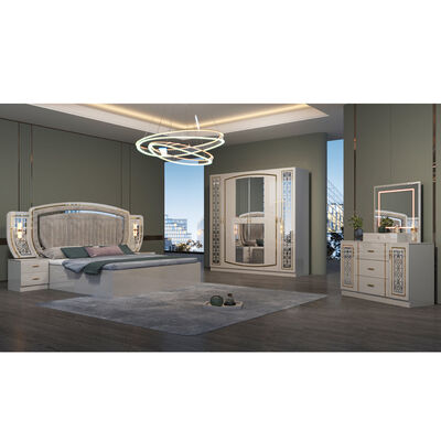 Φθηνό Χονδρικό Εμπόριο Ολοκληρωμένο Σετ 5 Τεμαχίων Μοντέρνα Έπιπλα Υπνοδωματίου για το Σπίτι Διαμέρισμα Ολοκληρωμένο Ξύλινο Πλαίσιο Διπλό Πολυτελές Κρεβάτι King Size