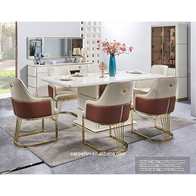 Λευκό Μοντέρνο Πολυτελές Τραπέζι Τραπεζαρίας 6 Θέσεων Ξύλινα Έπιπλα Τραπεζαρίας Ολοκληρωμένο Σετ Τραπεζιού Τραπεζαρίας με Ξύλινο Σκελετό 4 Καρέκλες