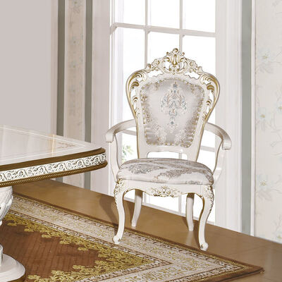 Λευκό Αρχαίο Κλασικό ξύλινο τραπεζικό σετ 6 καρέκλες καθιστικό ευρωπαϊκό βασιλικό μεγάλο ξύλο πολυτελή σπιτικό σετ τραπεζαρίας έπιπλα