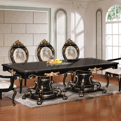 Ευρωπαϊκό Κλασικό Στυλ Πολυτελές Τραπέζι Τραπεζαρίας με 6 Καρέκλες Ολοκληρωμένο Σπίτι Αντίκες Ξύλινο Μεγάλο Σετ Τραπεζαρίας Έπιπλα
