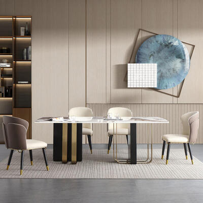 Σύγχρονο σχεδιασμό Βασιλικό μεταλλικό τραπέζι και καρέκλα 6 θέσεων έπιπλα για το σπίτι τραπεζαρία χρυσό πολυτελές μαρμάρινο τραπέζι