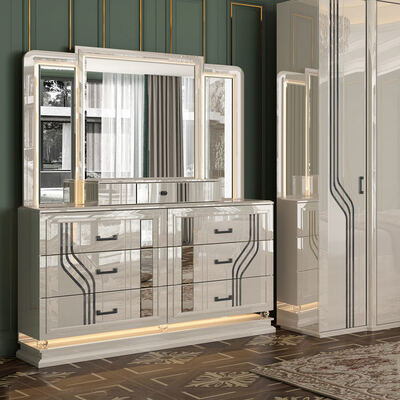 Σετ επίπλων υπνοδωματίου με διπλό κρεβάτι σε μοντέρνο τουρκικό στυλ για ενήλικες, με ξύλινο πλαίσιο, πολυτελές king size, με αποθηκευτικούς χώρους, πλήρες