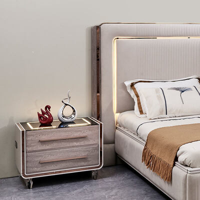 King Size LED Headboard Λούξυ Δερμάτινο κρεβατοκάμαρο Εγκαταστάσεις ξύλινο πλαίσιο Σύγχρονο Σπιτικό Δωμάτιο Διπλό Συμπλήρωμα επίπλων κρεβατοκάμαρας