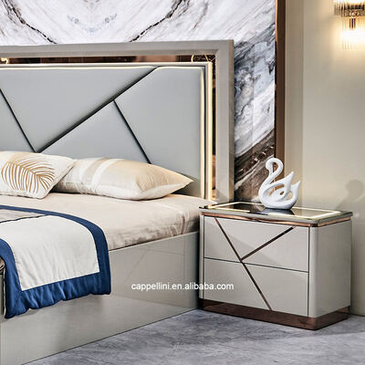 Απλό Σπίτι Διπλό ξύλινο πλαίσιο Δερμάτινο King Bed Σύγχρονο πολυτελές ξύλο πλήρες queen size έπιπλα κρεβατοκάμαρα