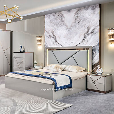 Απλό Σπίτι Διπλό ξύλινο πλαίσιο Δερμάτινο King Bed Σύγχρονο πολυτελές ξύλο πλήρες queen size έπιπλα κρεβατοκάμαρα