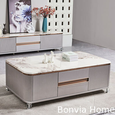 Σύγχρονο Πολυτελές Ξύλινο Σαλόνι Κεντρικό Τραπεζάκι Καφέ Έπιπλα Σπιτιού Μεγάλη Αποθήκευση Μαρμάρινη Πλάκα Βάση Τηλεόρασης και Σετ Τραπεζιού Καφέ