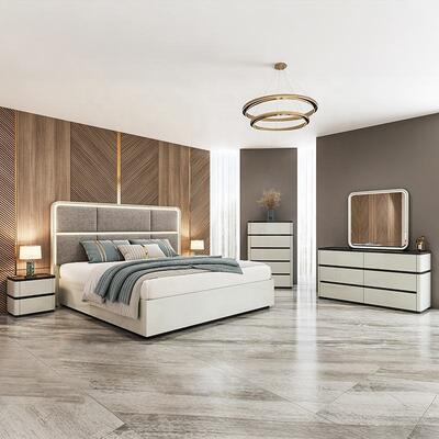 Chambre a Coucher Complete Luxury Bedroom Sets φωτισμένη κεφαλίδα κρεβατιού βασιλικό μέγεθος κρεβάτι ξύλινο πλαίσιο διπλό σύγχρονο έπιπλο κρεβατιού