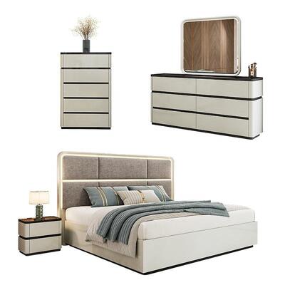 Chambre a Coucher Complete Luxury Bedroom Sets φωτισμένη κεφαλίδα κρεβατιού βασιλικό μέγεθος κρεβάτι ξύλινο πλαίσιο διπλό σύγχρονο έπιπλο κρεβατιού