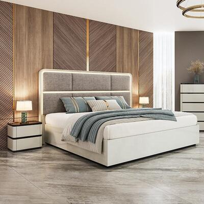 Chambre a Coucher Complete Luxury Bedroom Sets φωτισμένη κεφαλίδα κρεβατιού βασιλικό μέγεθος κρεβάτι ξύλινο πλαίσιο διπλό σύγχρονο έπιπλο κρεβατιού