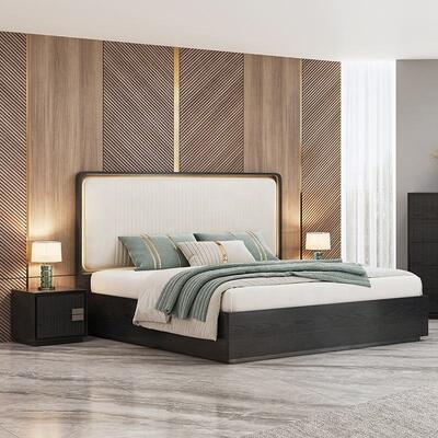 Μινιμαλιστικό κρεβάτι king size Πολυτελή σετ κρεβατοκάμαρας Ξενοδοχείο Διαμέρισμα με Ξύλινο Πλαίσιο Μοντέρνο Σετ Έπιπλα Υπνοδωματίου με Ντουλάπα στο ντουλάπι