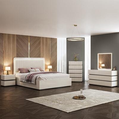 Σύγχρονη πολυτέλεια King Size Δευτερεύον κρεβάτι LED Headboard ξενοδοχείο Home Master Room πλήρες ξύλινο έπιπλο κρεβατιού