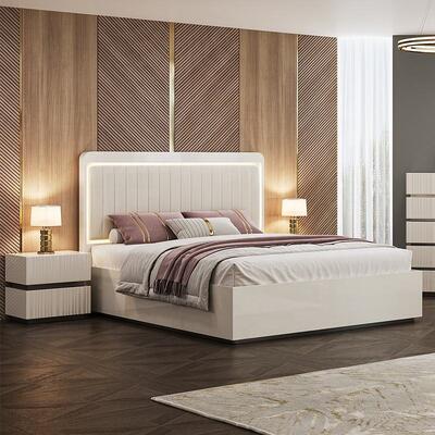 Σύγχρονη πολυτέλεια King Size Δευτερεύον κρεβάτι LED Headboard ξενοδοχείο Home Master Room πλήρες ξύλινο έπιπλο κρεβατιού