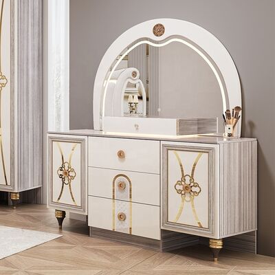 Σετ επίπλων υπνοδωματίου King Size Modern Luxury με φωτιζόμενη κεφαλή, διπλό κρεβάτι, ξύλινο σκελετό, πλήρες τουρκικό σετ υπνοδωματίου Master