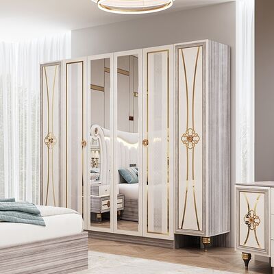 Σετ επίπλων υπνοδωματίου King Size Modern Luxury με φωτιζόμενη κεφαλή, διπλό κρεβάτι, ξύλινο σκελετό, πλήρες τουρκικό σετ υπνοδωματίου Master