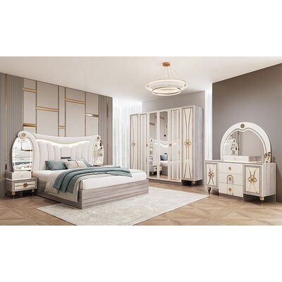 Σετ επίπλων υπνοδωματίου King Size Modern Luxury με φωτιζόμενη κεφαλή, διπλό κρεβάτι, ξύλινο σκελετό, πλήρες τουρκικό σετ υπνοδωματίου Master