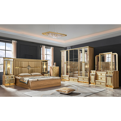 Ξύλινο μοντέρνο χρυσό king size κρεβάτι διπλό master room βίλα σπίτι βασιλικό full queen ξύλινο πολυτελές έπιπλα κρεβατοκάμαρα