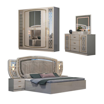 Cheap Wholesale Full 5 Pieces Modern Bedroom Furniture Set Home Apartment Complete Wooden Frame Double Luxury king Size Bed