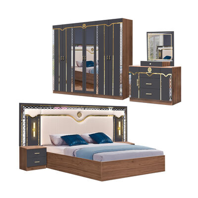 China Wholesale Cheap Wooden MDF king Size Bed Set 5 Pieces Double Room Modern Luxury Wood Frame Bedroom Sets Furniture