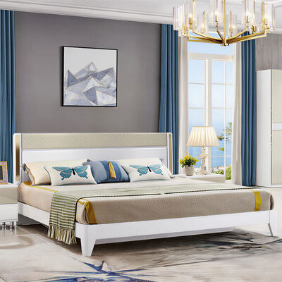 Σύγχρονη πολυτελή ξύλινη κρεβατοκάμαρα σετ έπιπλα με αποθήκευση ξαπλωμένη φωτισμένη κεφαλίδα και απλή συναρμολόγηση για το σπίτι ξενοδοχείο διαμέρισμα βίλα