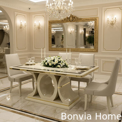 Λευκό πολυτελές ξύλινο τραπέζι και καρέκλες 6 θέσεων έπιπλα για το σπίτι τραπεζαρία τραπεζαρία με ντουλάπι κρασιού